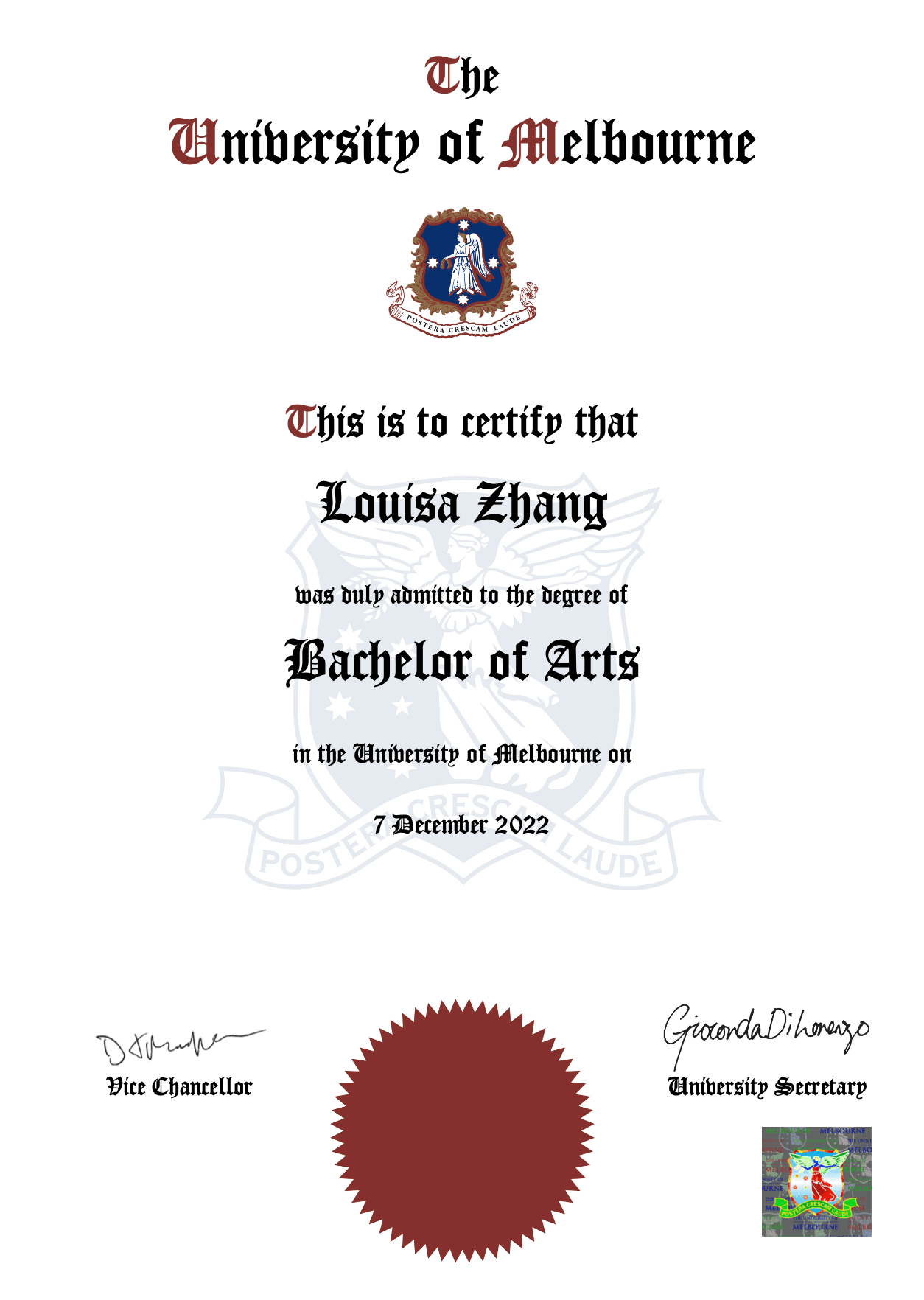 Bachelor of Arts testamur